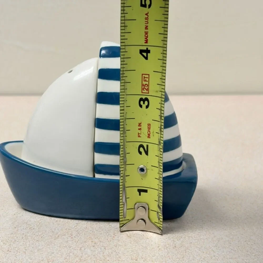 Kirkland’s Home Sailboat Salt Pepper Shaker Set Blue White Ceramic Coastal